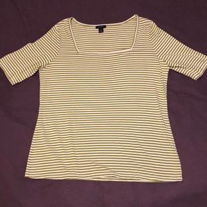 Square neck elbow-sleeve striped tee
